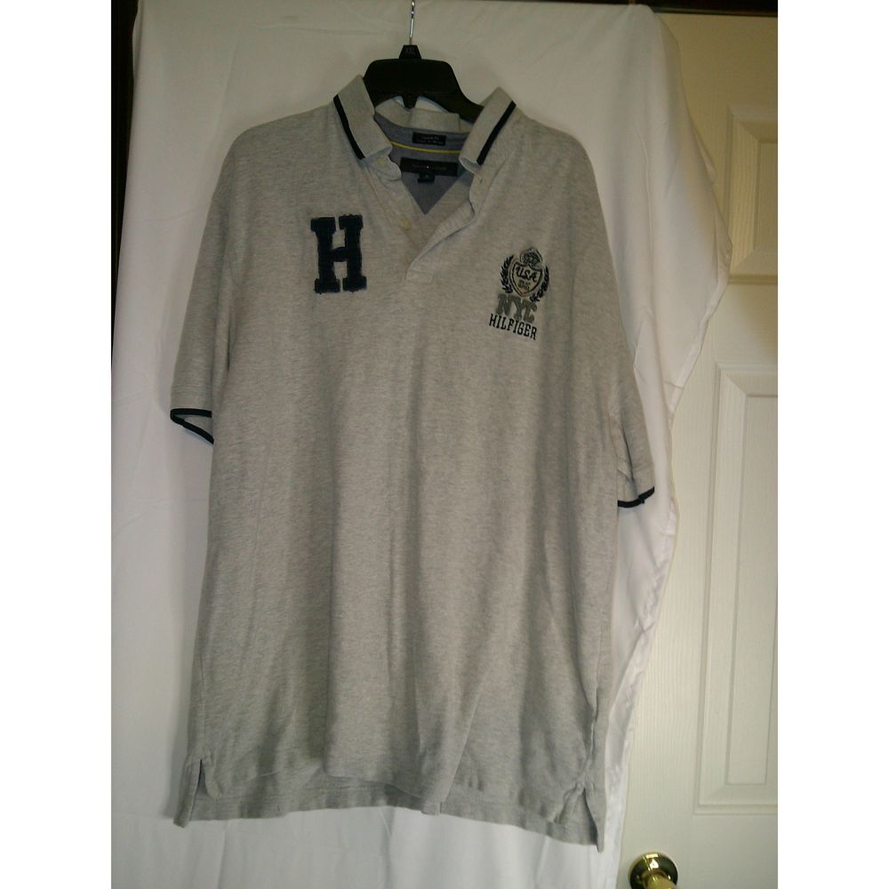 Tommy Hilfiger Classic Grey Polo Shirt with Embroidered Logo and Letter H Detail